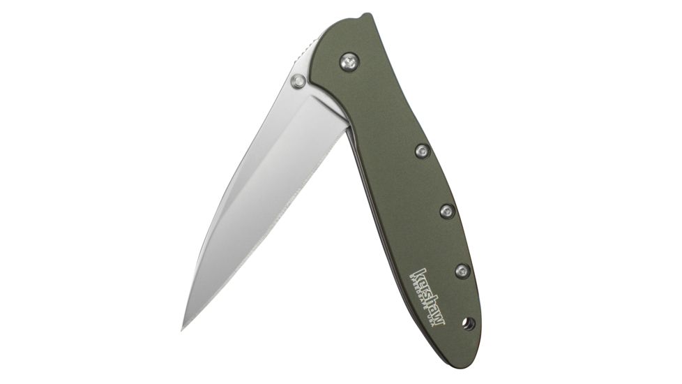Kershaw K.O. Leek, Olive 6061-T6 Aluminum Handle, Black Plain Edge K1660OL