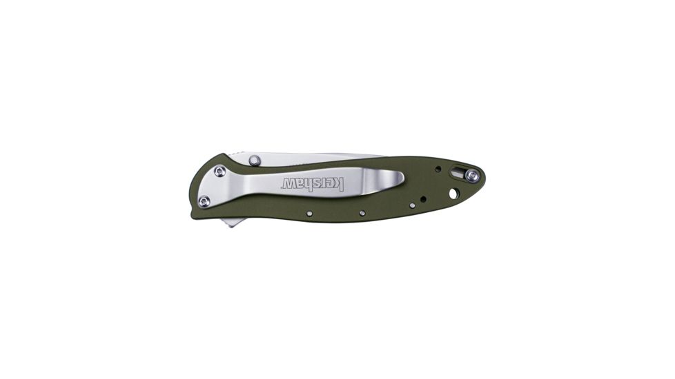 Kershaw K.O. Leek, Olive 6061-T6 Aluminum Handle, Black Plain Edge K1660OL