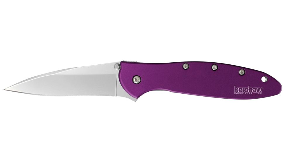 Kershaw Leek Assisted Opening Folding Knife, 3 in, 14C28N, Drop Point Blade, 6061-T6 Aluminum, Purple Handle, 1660PUR