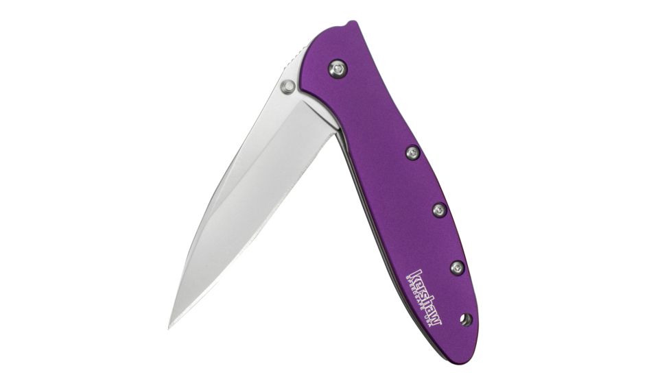 Kershaw Leek Assisted Opening Folding Knife, 3 in, 14C28N, Drop Point Blade, 6061-T6 Aluminum, Purple Handle, 1660PUR