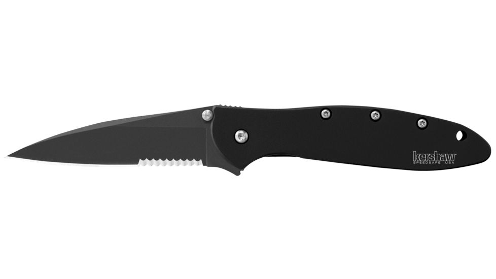 Kershaw Leek Assisted Opening Folding Knife, 3 in, 14C28N, Serrated, Black Drop Point Blade, Black 410 Stainless Steel Handle, 1660CKTST