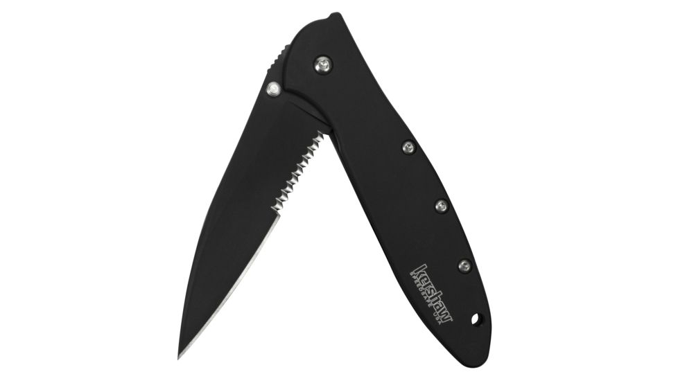 Kershaw Leek Assisted Opening Folding Knife, 3 in, 14C28N, Serrated, Black Drop Point Blade, Black 410 Stainless Steel Handle, 1660CKTST