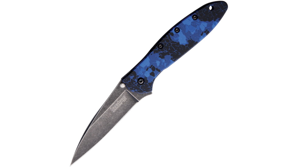 Kershaw Leek A/O Digital Blue BW Folding Knife, 3 BlackWash finish stainless blade, Blue digital camo aluminum handle, 1660DBLU