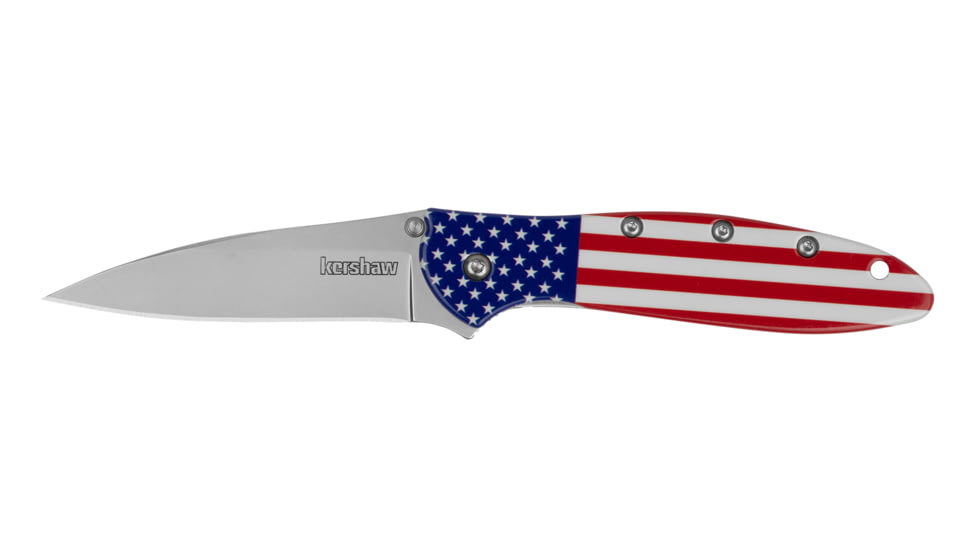 Kershaw Leek USA Folding Knife, 3in, 14C28N, Drop Point Blade, 6061-T6 Aluminum, Red/White/Blue Handle, 1660USA