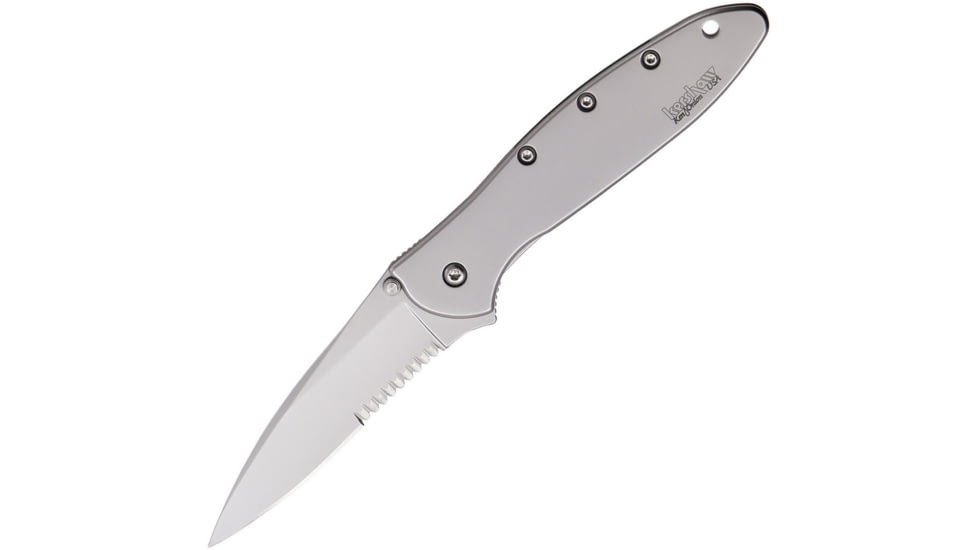 Kershaw Leek Framelock Second Assisted Opening Folding Knife, 3 in, Stainless Steel, Partially Serrated, Bead Blast Finish Stainless Handle, 1660STB