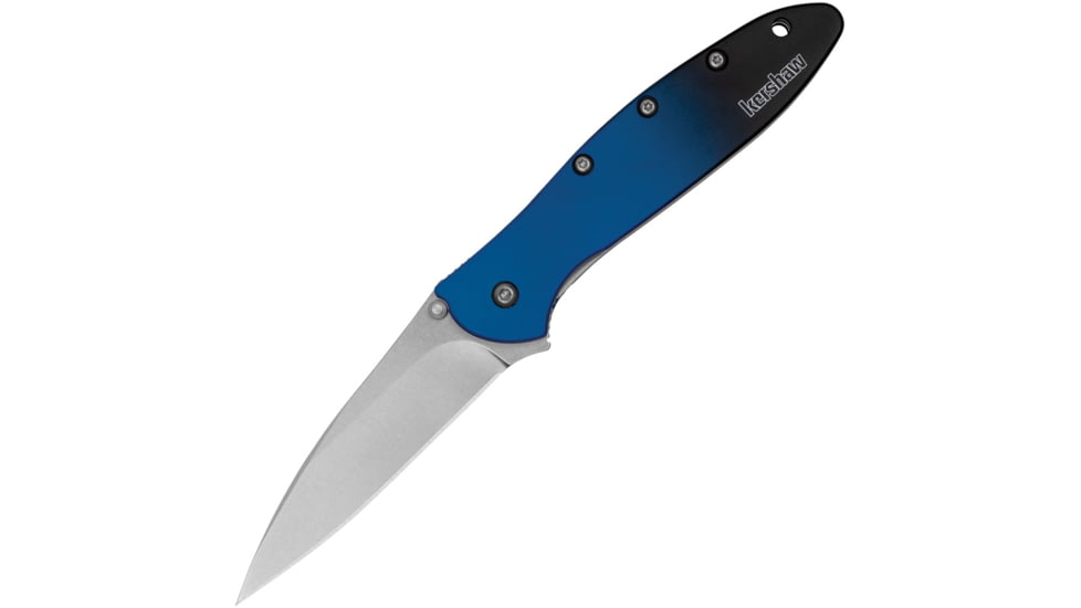 Kershaw Leek Assisted Opening Folding Knife, 3 in, CPM MagnaCut, Stonewash Finish, Wharncliffe Blade, Aluminum, Blue/Black Gradient Handle, 1660GBLU