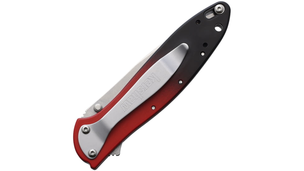 Kershaw Leek Assisted Opening Folding Knife, 3 in, CPM MagnaCut, Wharncliffe Blade, Stonewash Finish, Aluminum, Red/Black Gradient Handle, 1660GRD