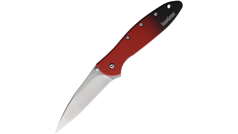 Kershaw Leek Assisted Opening Folding Knife, 3 in, CPM MagnaCut, Wharncliffe Blade, Stonewash Finish, Aluminum, Red/Black Gradient Handle, 1660GRD