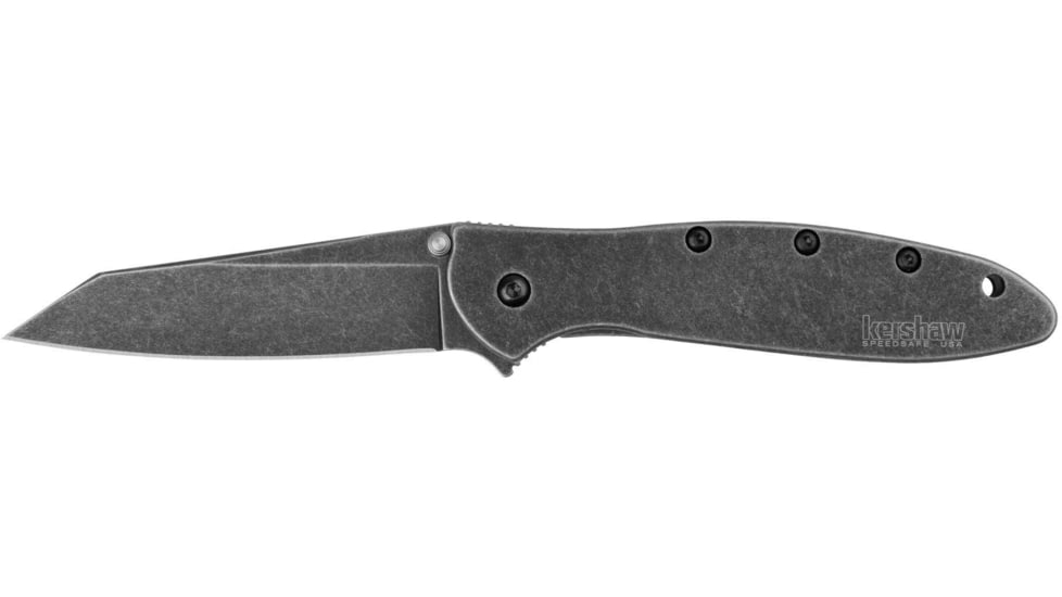 Kershaw Leek - Random Blackwash Folding Knife, 3in, Sandvik 14C28N Blade Steel, Black Handle, Frame Lock, 1660RBW