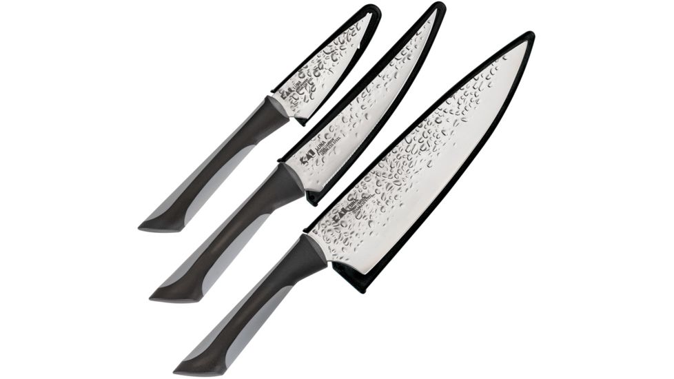 Kershaw Luna 3 Pc Kitchen Knife Set,Stainless Steel Blades, Black and Gray Handles, ABS0370