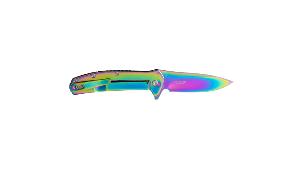 Kershaw Outcome, Folding Knife, Assisted Opening, 2.8" Drop Point, 8Cr13MoV Blade Steel, 6.7" Overall Length, Frame Lock, Rainbow PVD Finish, 2044RBW