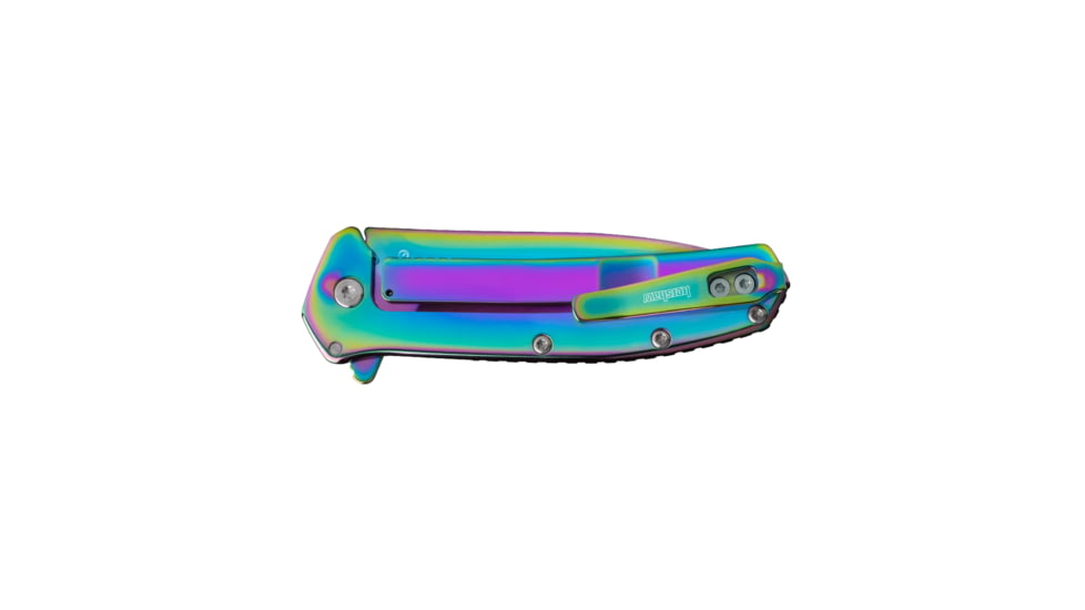 Kershaw Outcome Assisted Opening Folding Knife, 2.80in, 8Cr13MoV Stainless Steel, Drop Point Blade, Stainless Steel, Polished Rainbow PVD Handle, 2044RBW