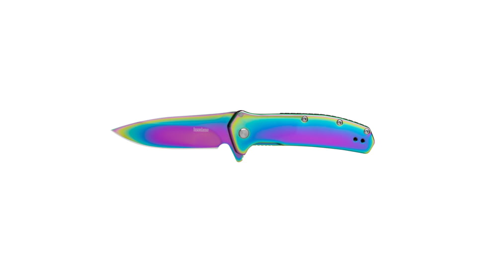 Kershaw Outcome, Folding Knife, Assisted Opening, 2.8" Drop Point, 8Cr13MoV Blade Steel, 6.7" Overall Length, Frame Lock, Rainbow PVD Finish, 2044RBW