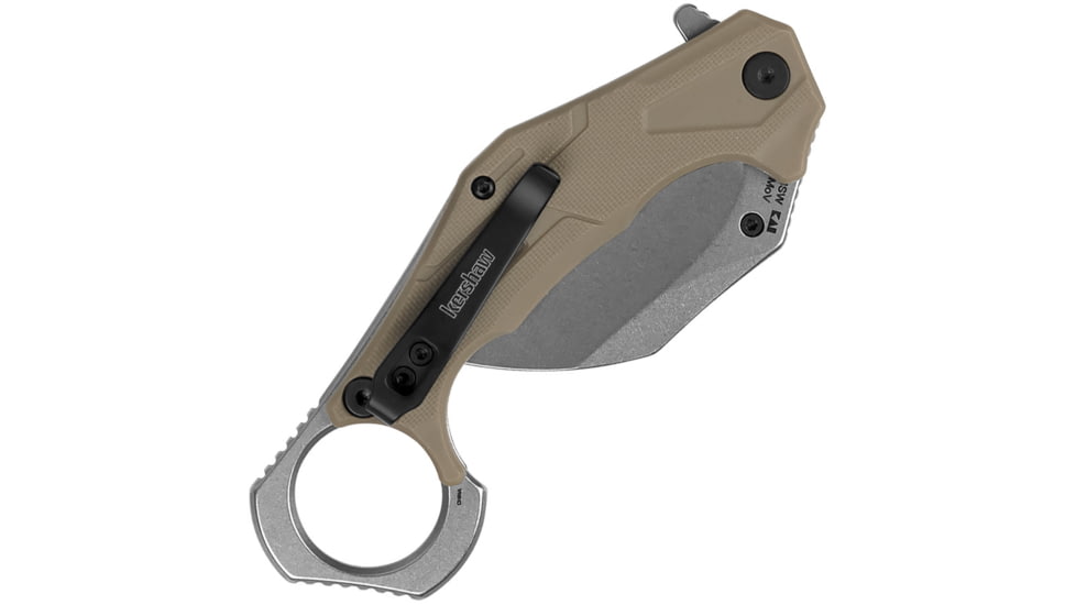 Kershaw Outlier SW Tan A/O Folding Knife, 5in Closed, 2.63in Stonewash 8Cr13MoV Stainless Steel Blade, Tan GFN Handle, 2064TANSW