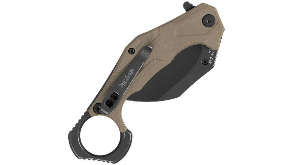 Kershaw Outlier BW Tan A/O Folding Knife, 5in Closed, 2.63in Blackwash 8Cr13MoV Stainless Steel Blade, Tan GFN Handle, 2064TANBW