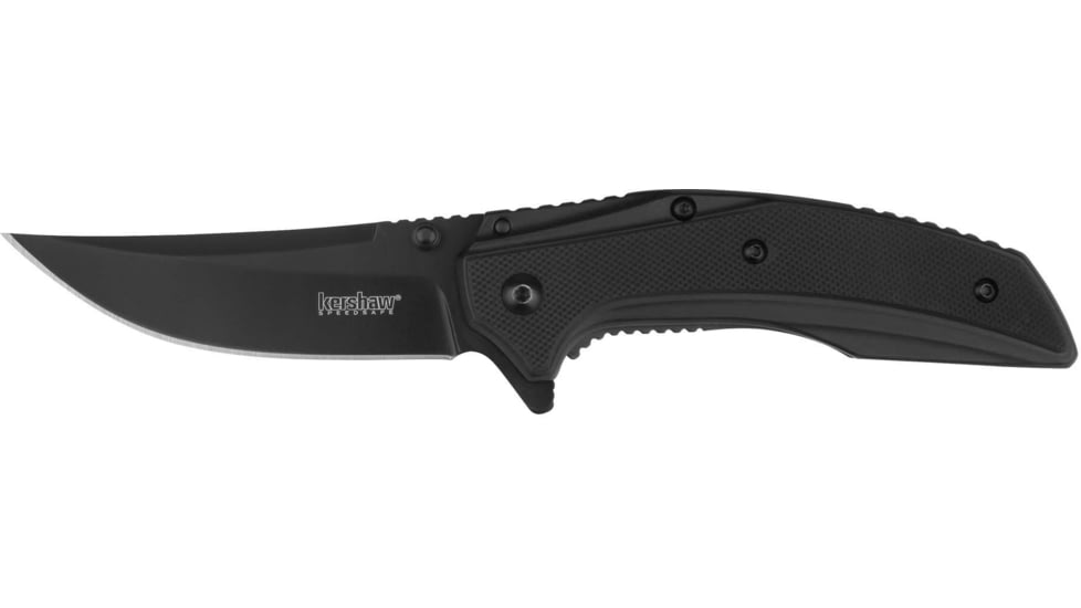 Kershaw Outright Assisted Opening Folding Knife, 3 in, 8Cr13MoV, Black Finish, Trailing Point, Stainless Steel, Black Handle, 8320BLK