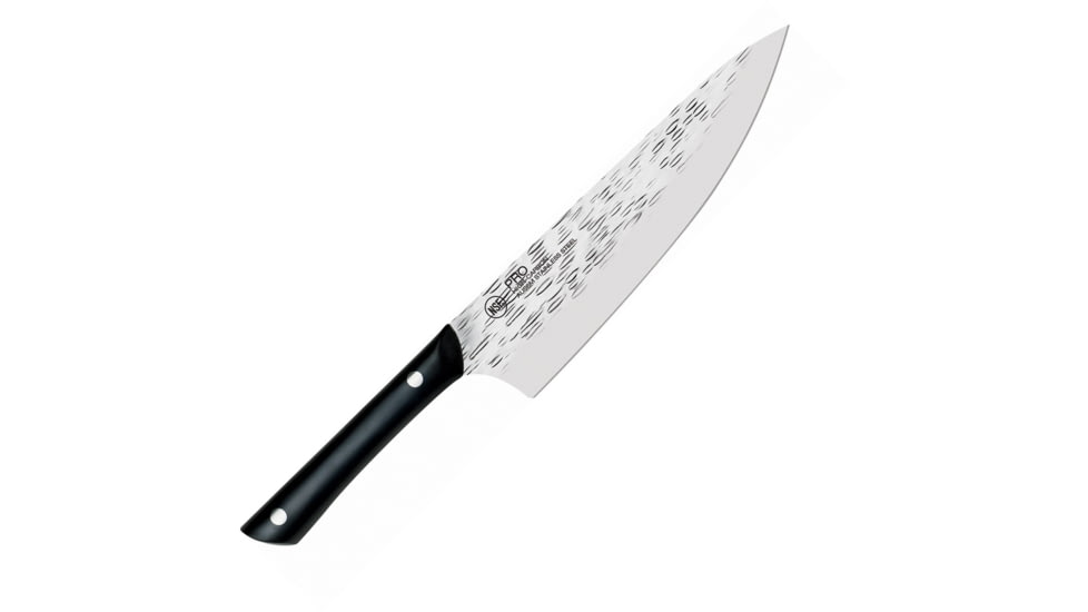 Kershaw Professional Chefs 8in Kitchen Knives, 13.25in Overall, 8in Hammered Finish Aus-6M SS Blade, Black Pom Handle, Full Tang, Black, HT7066
