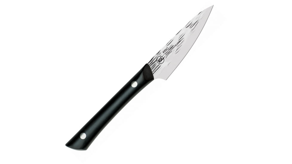 Kershaw Professional Paring Kitchen Knives, 8in Overall, 3.5in Hammered Finish Aus-6M SS Blade, Black Pom Handle, Full Tang, Black, HT7068