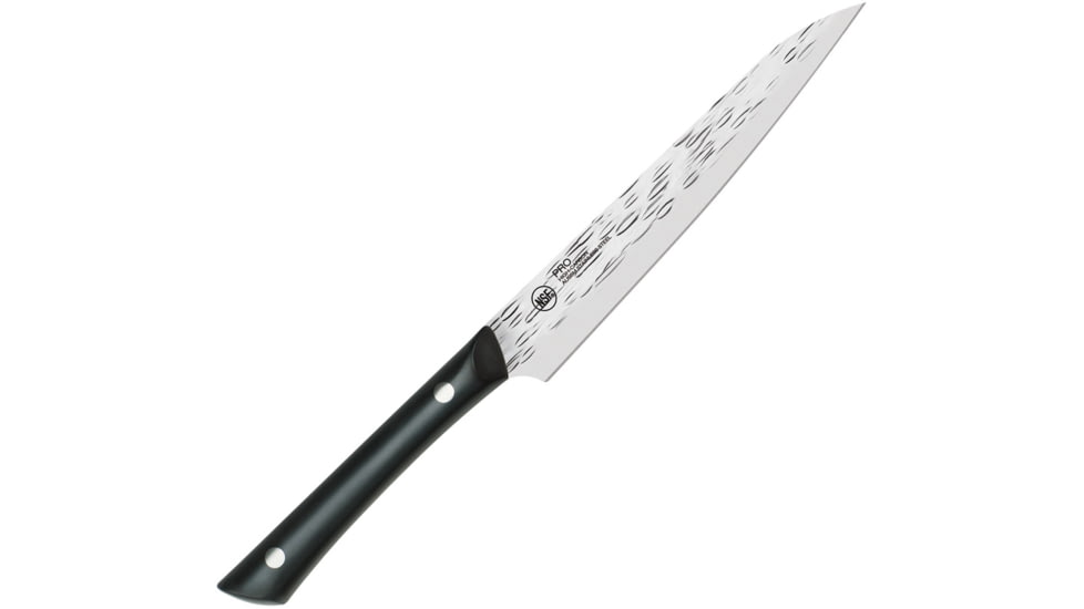 Kershaw Professional Utility Kitchen Knives, 10.5in Overall, 6in Hammered Finish Aus-6M SS Blade, Black Pom Handle, Full Tang, Black, HT7084