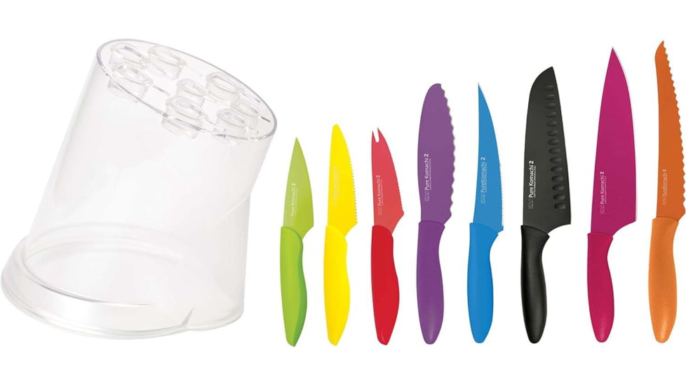 Kershaw Pure Komachi 2 Nine Piece Knife Set, 3.5-8in Blades, High Carbon Stainless Blades, Color-Matched Lonomer-Resin Handle, ABS0900