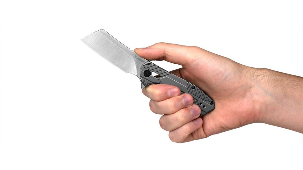 Kershaw Static Folding Knife, 2.8in Cleaver Blade, 8Cr13MoV Steel, Stainless Steel Handle 3445