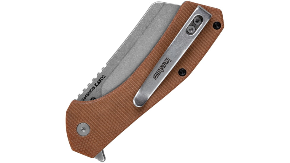 Kershaw Static Linerlock Folding Knife, 2.88 in, Steel, Cleaver Blade, Canvas Micarta, Brown Handle, 3445MCB