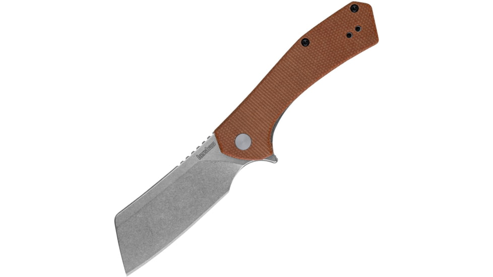 Kershaw Static Linerlock Folding Knife, 2.88 in, Steel, Cleaver Blade, Canvas Micarta, Brown Handle, 3445MCB