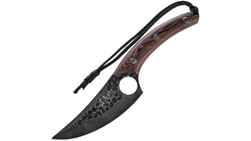 Ketuo 10.75in Cleaver Knife, 10.75in Overall, 5.5in Hammered Finish Stainless Blade, Walnut Handle, Leather Sheath, KM5-108