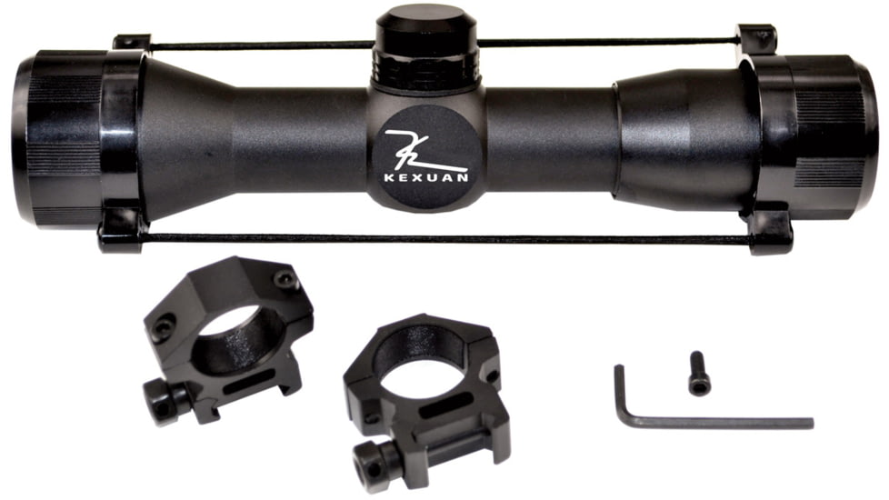 Kexuan Kexuan 4X32 Compact Scope w/Picatinny Scope Rings, 1 in Tube, Mil-Dot Reticle, Black, KX4X32M-PT