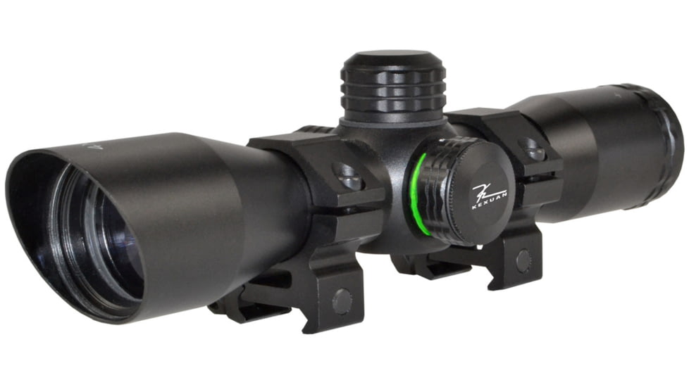 Kexuan Kexuan 4X32 Compact Scope w/Picatinny Scope Rings, 1 in Tube, Red/Green 5 Line Reticle, Black, KX 4X32MLF-PT