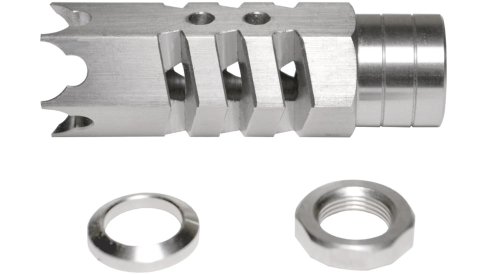 Kexuan 1/2x28 Tactical Competition Grade Muzzle Brake for AR-15, Steel, Silver, MZ-05-01-SS