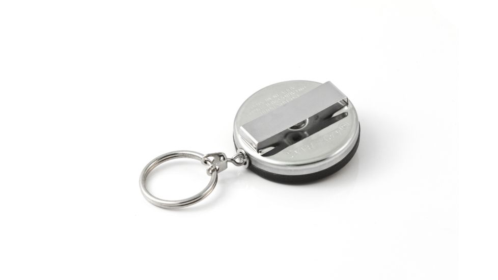 Key-Bak 3B Retractable Reel w/ 24in Stainless Steel Chain, Black Front, 1.75in Steel Belt Loop, Split Ring 0003-013