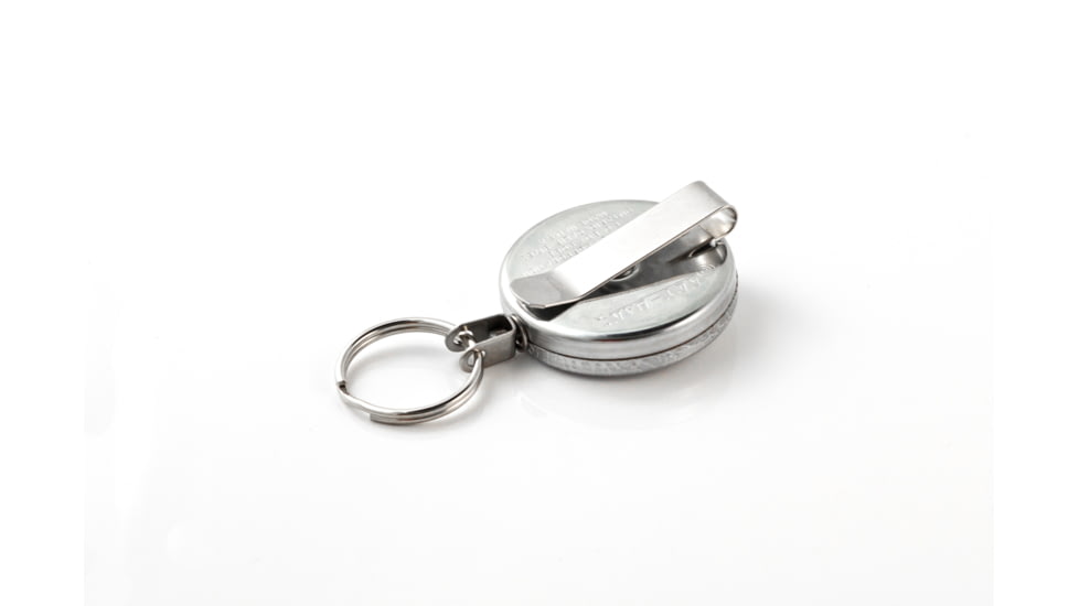 Key-Bak 485-HD Retractable Reel w/ 48in Stainless Steel Cable, Chrome Front, Steel Belt Clip, 8oz Retraction, Split Ring 0485-001