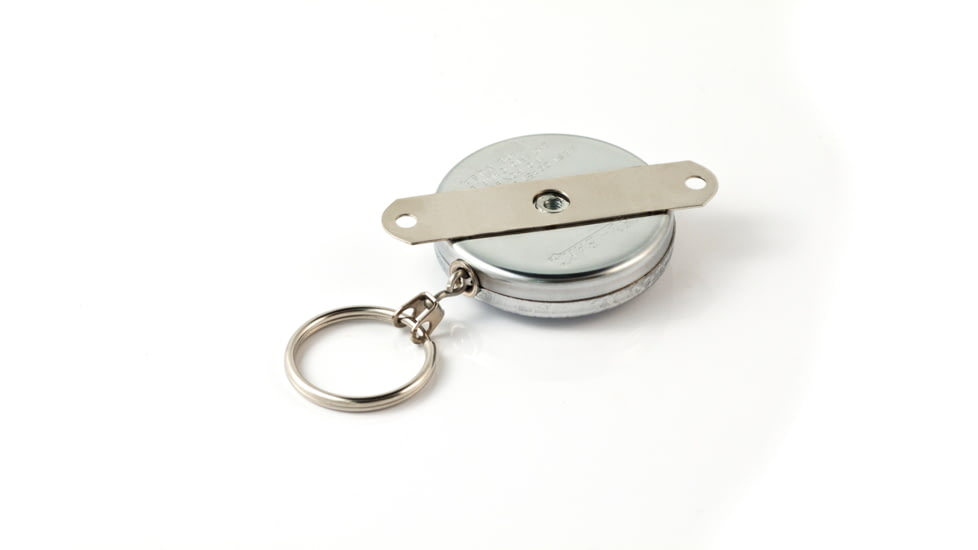 Key-Bak 7 Industrial Retractable Reel w/ 24in Stainless Steel Chain, Steel Bracket Mount Back, Chrome Front, Split Ring 0007-002