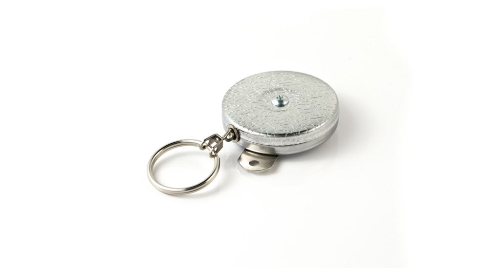 Key-Bak 7 Industrial Retractable Reel w/ 24in Stainless Steel Chain, Steel Bracket Mount Back, Chrome Front, Split Ring 0007-002