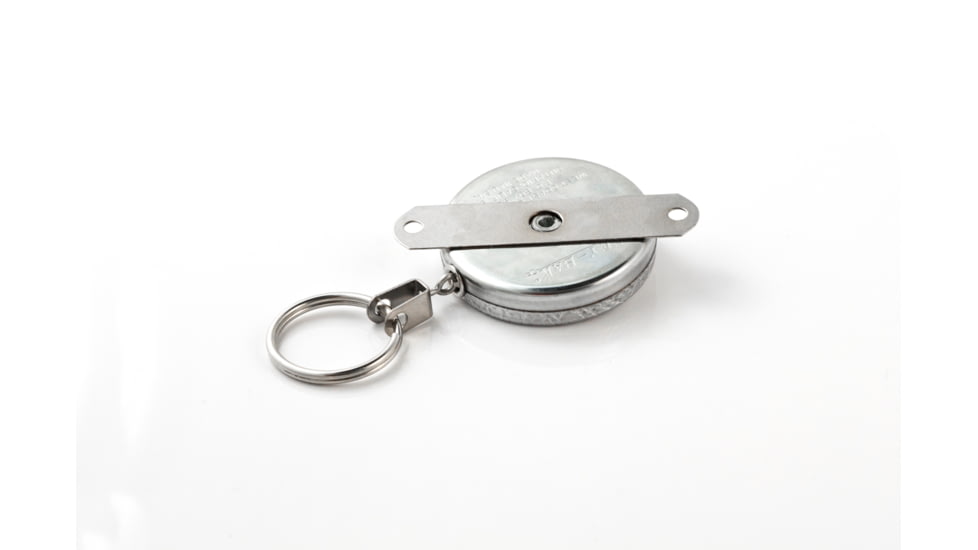 Key-Bak 7LS Industrial Retractable Reel w/ 24in Stainless Steel Chain, Steel Bracket Mount Back, Chrome Front, Large Swivel, Split Ring 0007-016