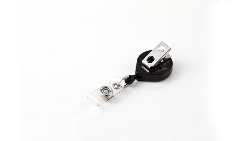 Key-Bak Mini-Bak ID Retractable Reel w/ 36in Nylon Cord, Swivel Bulldog Clip, Vinyl ID Strap, Black 0067-005