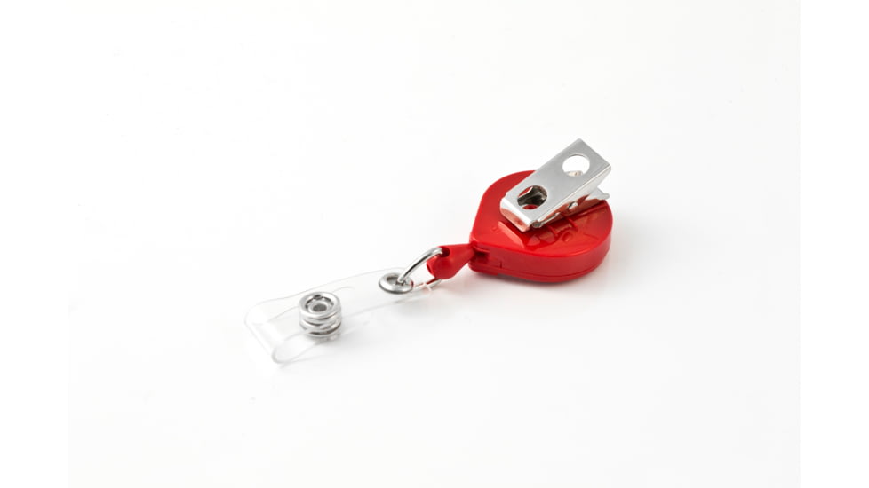 Key-Bak Mini-Bak ID Retractable Reel w/ 36in Nylon Cord, Swivel Bulldog Clip, Vinyl ID Strap, Red 0069-005