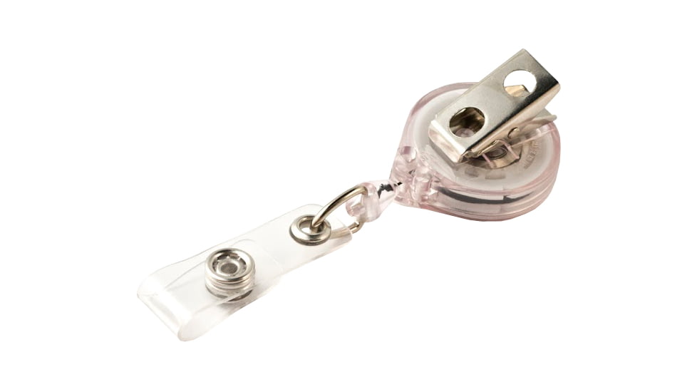 Key-Bak Mini-Bak ID Retractable Reel w/ 36in Nylon Cord, Swivel Bulldog Clip, Vinyl ID Strap, Translucent Clear 0220-015