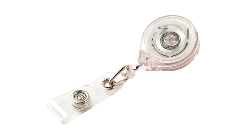 Key-Bak Mini-Bak ID Retractable Reel w/ 36in Nylon Cord, Swivel Bulldog Clip, Vinyl ID Strap, Translucent Clear 0220-015