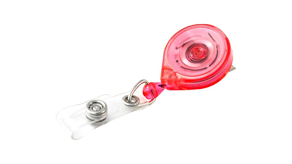 Key-Bak Mini-Bak ID Retractable Reel w/ 36in Nylon Cord, Swivel Bulldog Clip, Vinyl ID Strap, Translucent Pink 0221-015