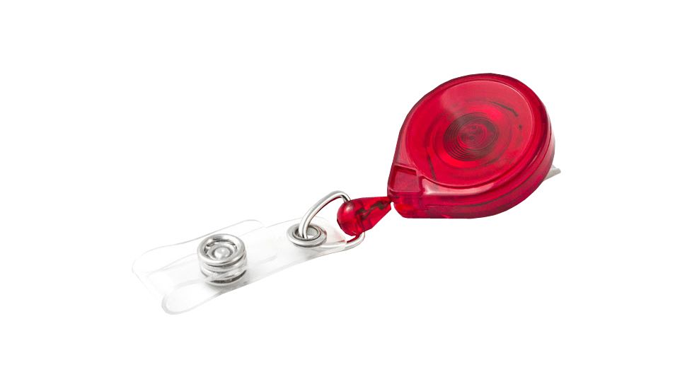 Key-Bak Mini-Bak ID Retractable Reel w/ 36in Nylon Cord, Swivel Bulldog Clip, Vinyl ID Strap, Translucent Red 0219-015