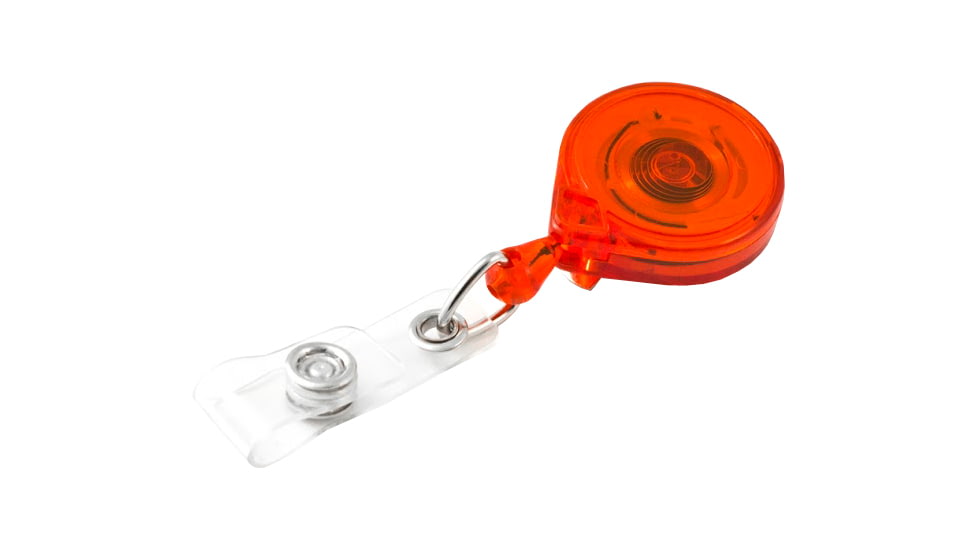 Key-Bak Mini-Bak ID Retractable Reel w/ 36in Nylon Cord, Steel Belt Clip, Vinyl ID Strap, Translucent Orange 0218-011