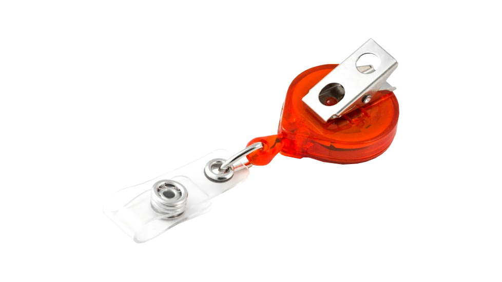 Key-Bak Mini-Bak ID Retractable Reel w/ 36in Nylon Cord, Swivel Bulldog Clip, Vinyl ID Strap, Translucent Orange 0218-015