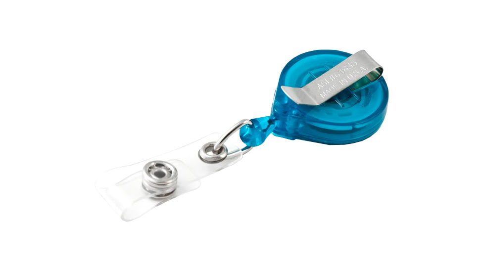 Key-Bak Mini-Bak ID Retractable Reel w/ 36in Nylon Cord, Steel Belt Clip, Vinyl ID Strap, Translucent Teal 0222-011