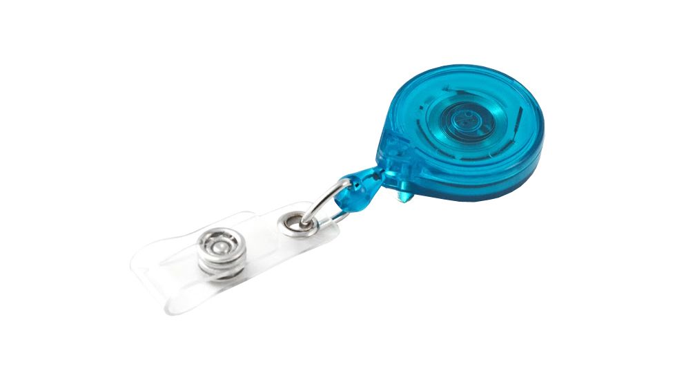 Key-Bak Mini-Bak ID Retractable Reel w/ 36in Nylon Cord, Steel Belt Clip, Vinyl ID Strap, Translucent Teal 0222-011