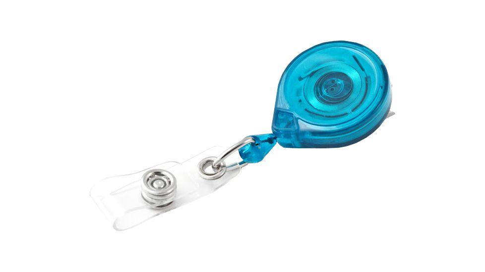 Key-Bak Mini-Bak ID Retractable Reel w/ 36in Nylon Cord, Swivel Bulldog Clip, Vinyl ID Strap, Translucent Teal 0222-015