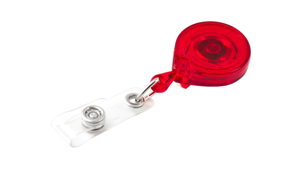 Key-Bak Mini-Bak ID Retractable Reel w/ 36in Nylon Cord, Steel Belt Clip, Vinyl ID Strap, Translucent Red 0219-011