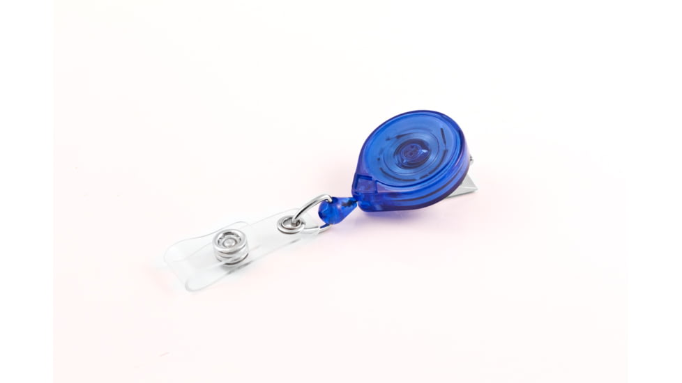 Key-Bak Mini-Bak ID Retractable Reel w/ 36in Nylon Cord, Swivel Bulldog Clip, Vinyl ID Strap, Translucent Blue 0214-015