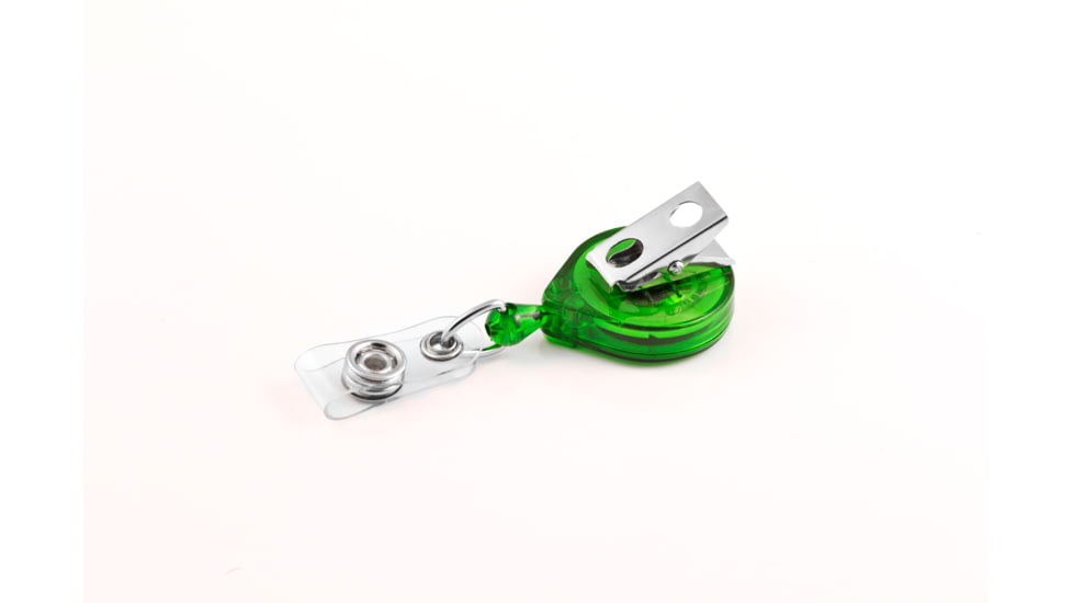 Key-Bak Mini-Bak ID Retractable Reel w/ 36in Nylon Cord, Swivel Bulldog Clip, Vinyl ID Strap, Translucent Green 0215-015